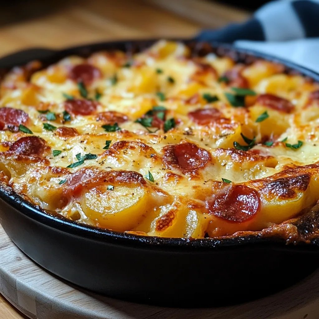 Rustikaler Kartoffelgratin mit Chorizo und Tomaten-Béchamelsauce