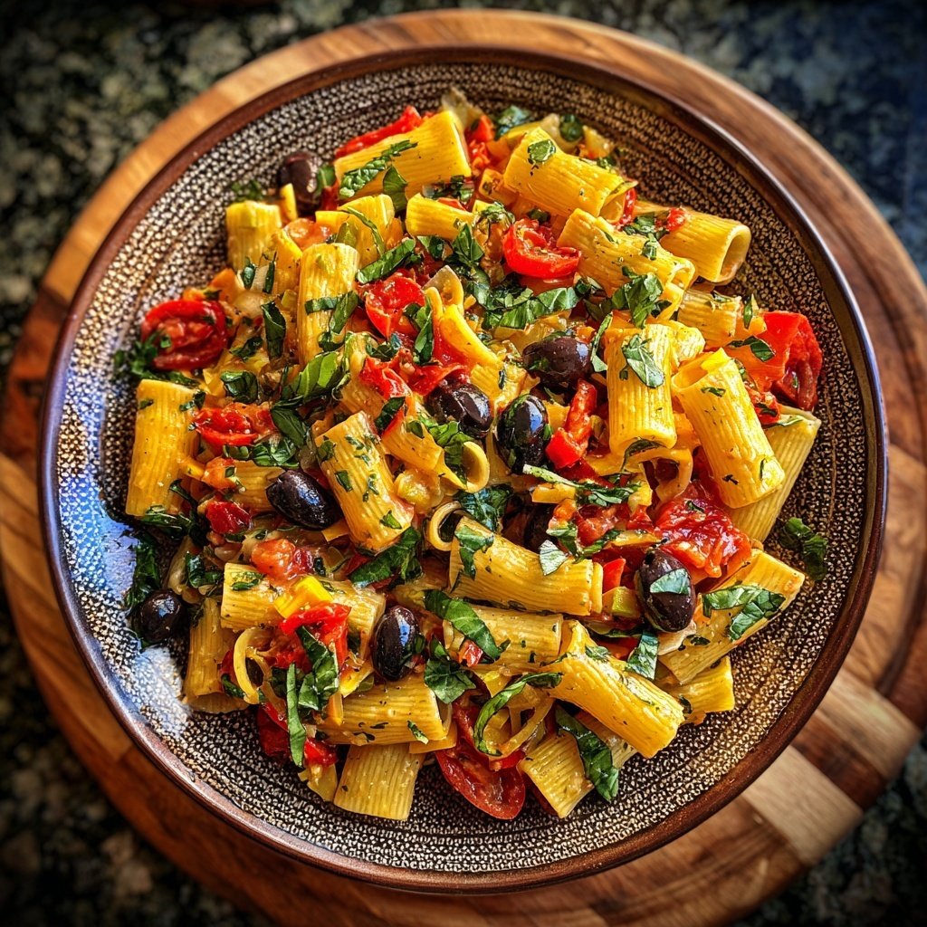 Mediterraner Nudelsalat Mit Basilikum Und Oliven