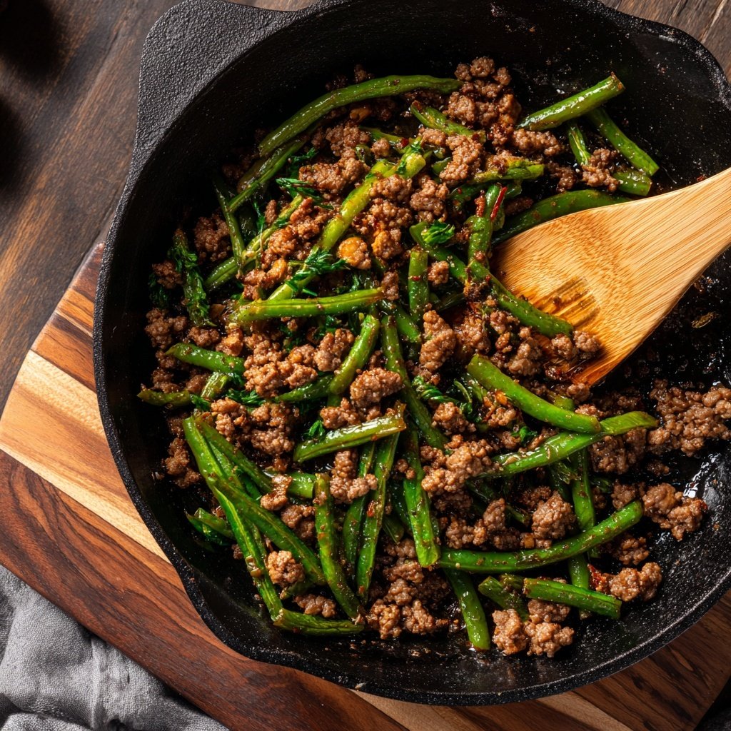 Hackfleisch und grüne Bohnen Pfanne