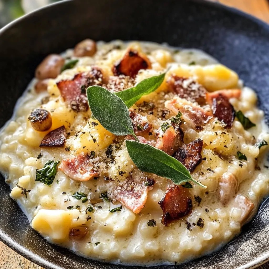 Kastanienrisotto mit Käse, Rinderbauchspeck und Salbei