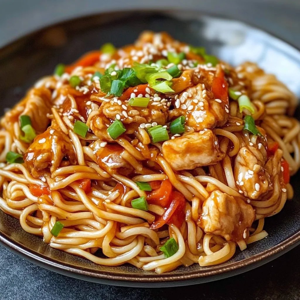 Chinesisch gebratene Nudeln mit Hähnchenfleisch